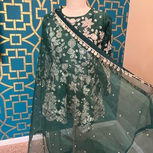Deep sea green peplum top and dupatta
